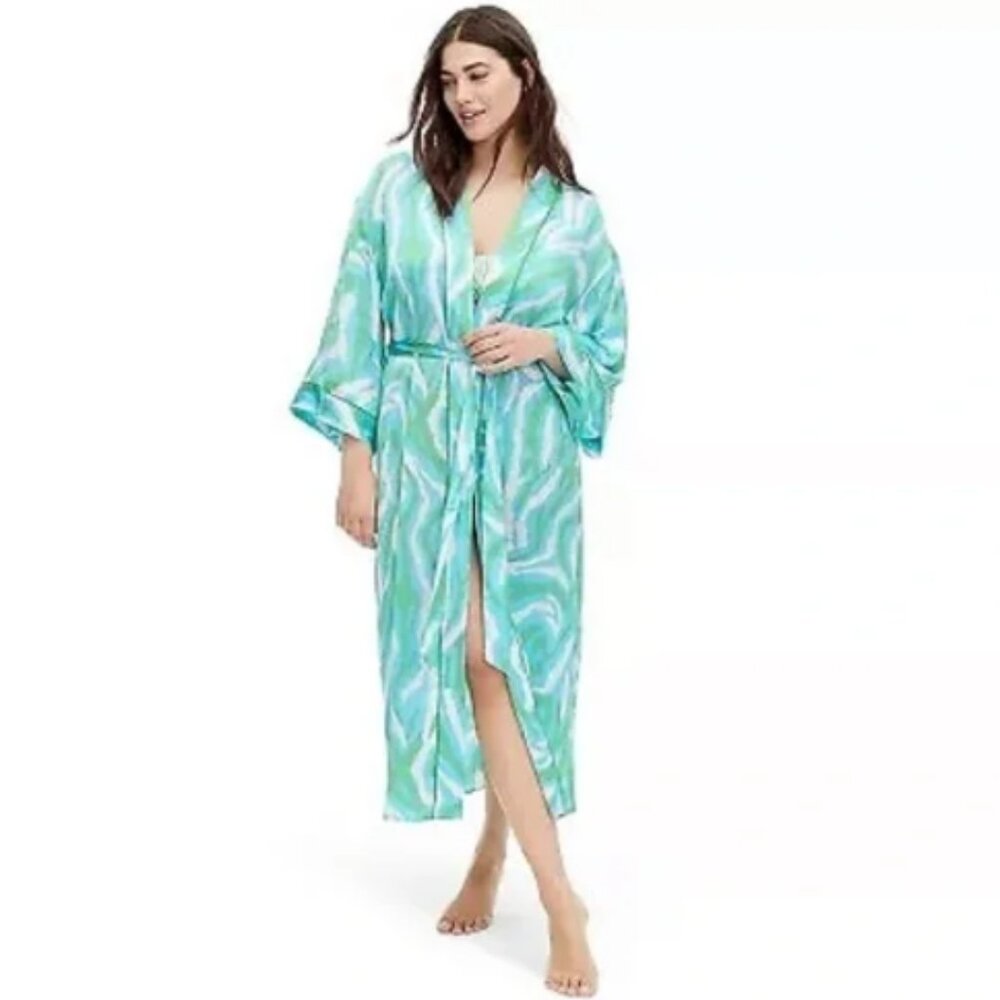DVF for Target Women's Long Satin Disco Zebra Green Robe